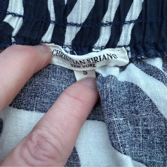 Christian Siriano Tiered Linen Blend Midi Skirt S Natural Navy Botanical Print - Picture 4 of 10